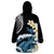 Black Polynesia Wearable Blanket Hoodie Polynesian Frangipani With Sea Turtles