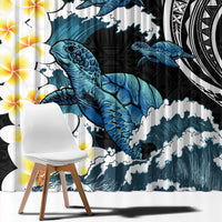 Black Polynesia Window Curtain Polynesian Frangipani With Sea Turtles