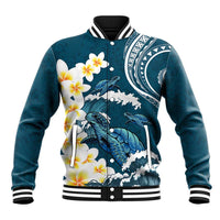Dark Teal Polynesia Baseball Jacket Polynesian Frangipani With Sea Turtles LT14 Unisex Dark Teal - Polynesian Pride