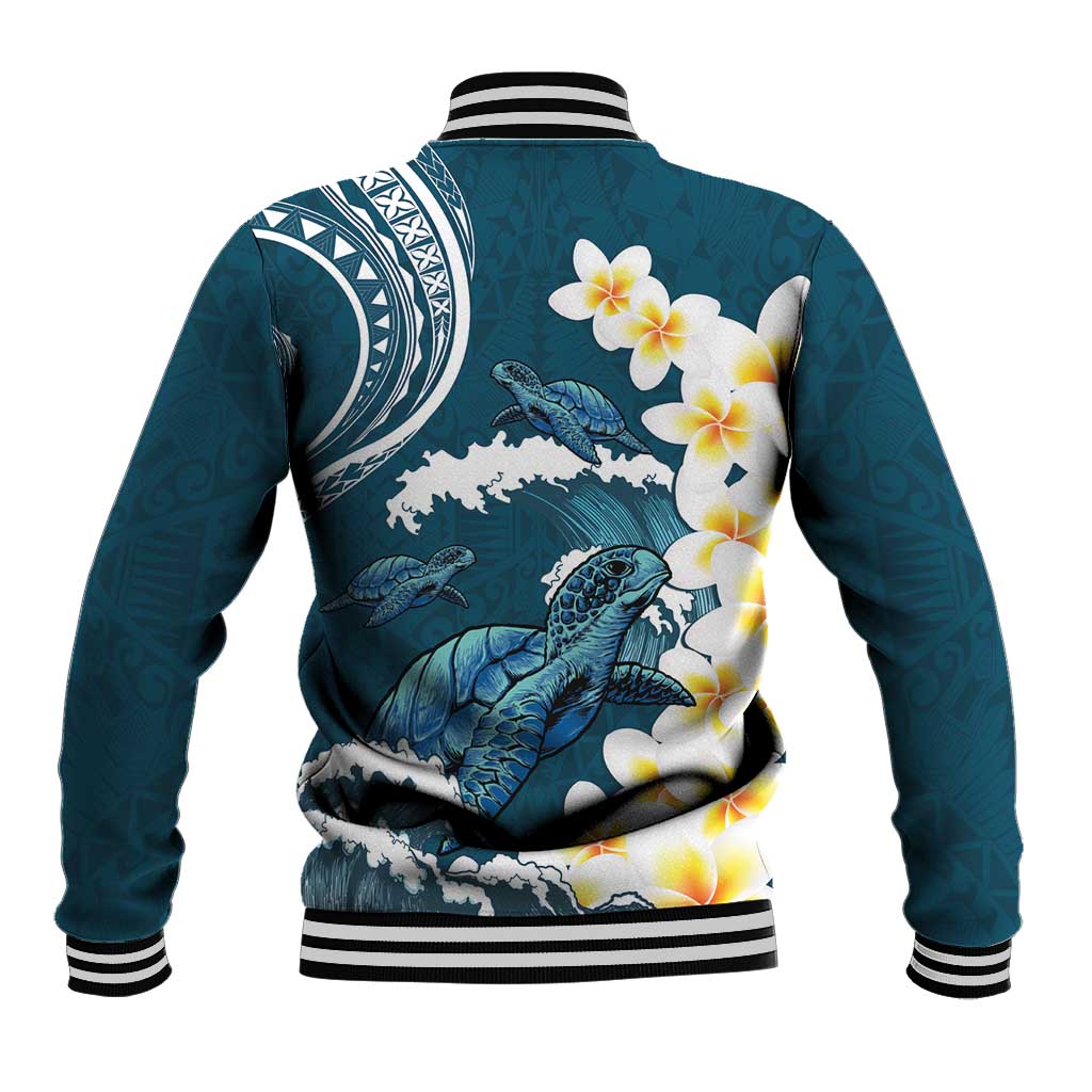 Dark Teal Polynesia Baseball Jacket Polynesian Frangipani With Sea Turtles LT14 - Polynesian Pride