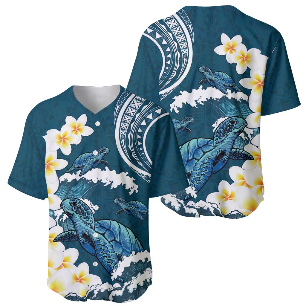 Dark Teal Polynesia Baseball Jersey Polynesian Frangipani With Sea Turtles