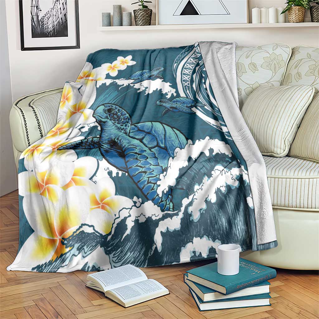 Dark Teal Polynesia Blanket Polynesian Frangipani With Sea Turtles