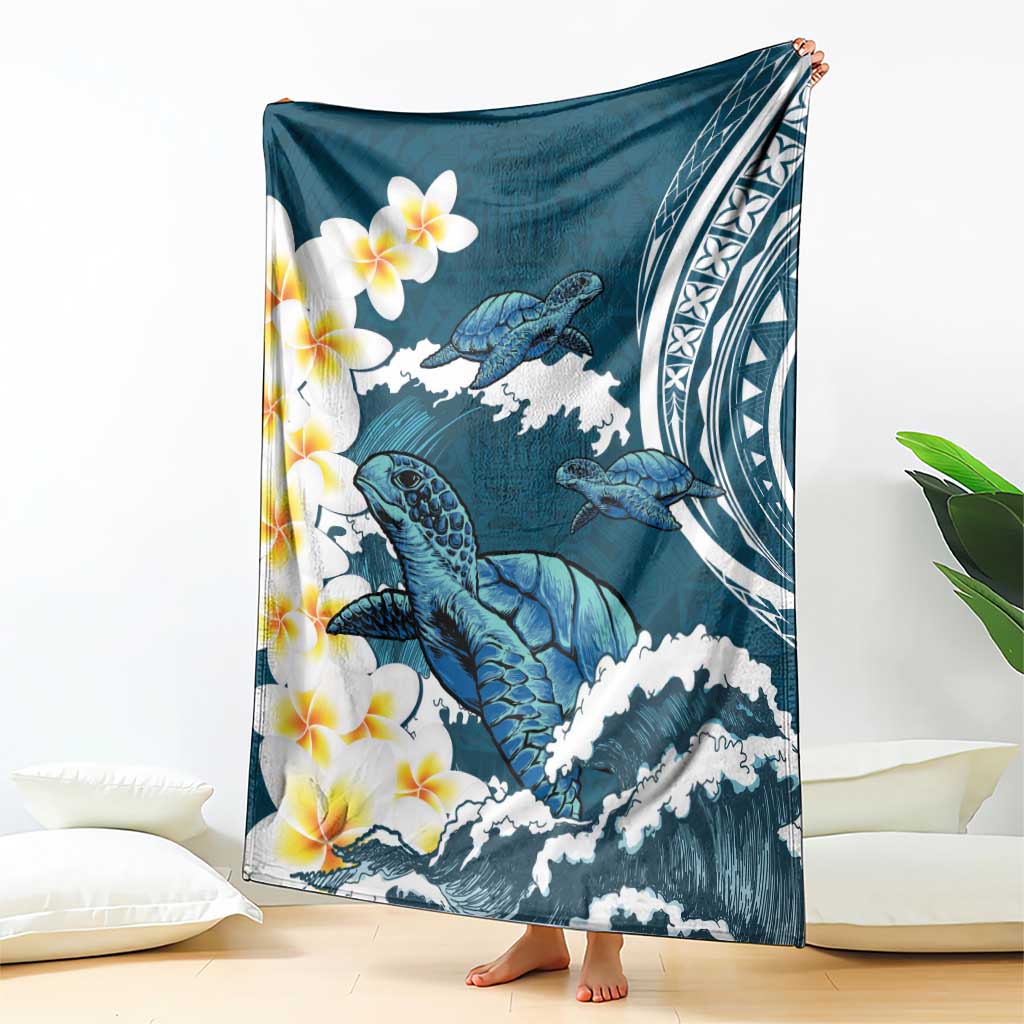 Dark Teal Polynesia Blanket Polynesian Frangipani With Sea Turtles LT14 - Polynesian Pride