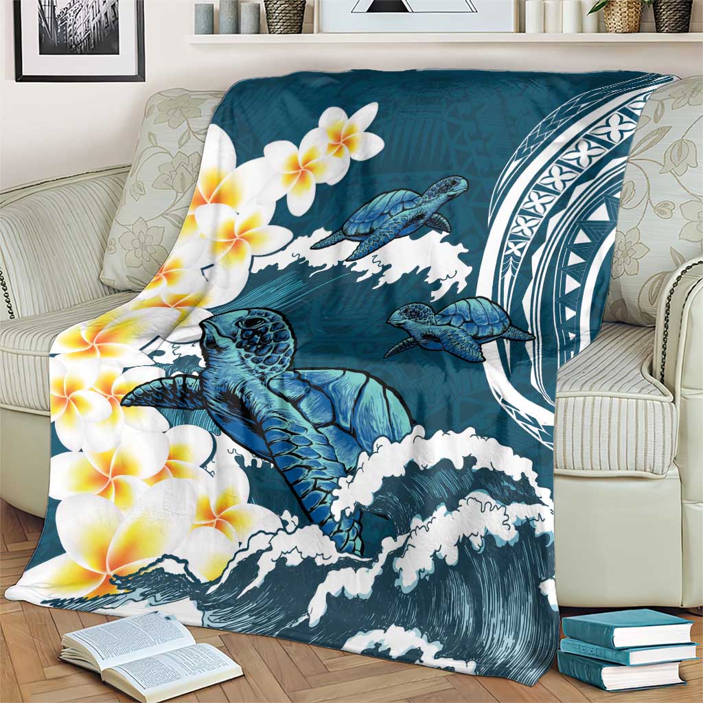 Dark Teal Polynesia Blanket Polynesian Frangipani With Sea Turtles LT14 - Polynesian Pride