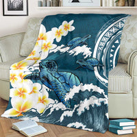 Dark Teal Polynesia Blanket Polynesian Frangipani With Sea Turtles LT14 - Polynesian Pride