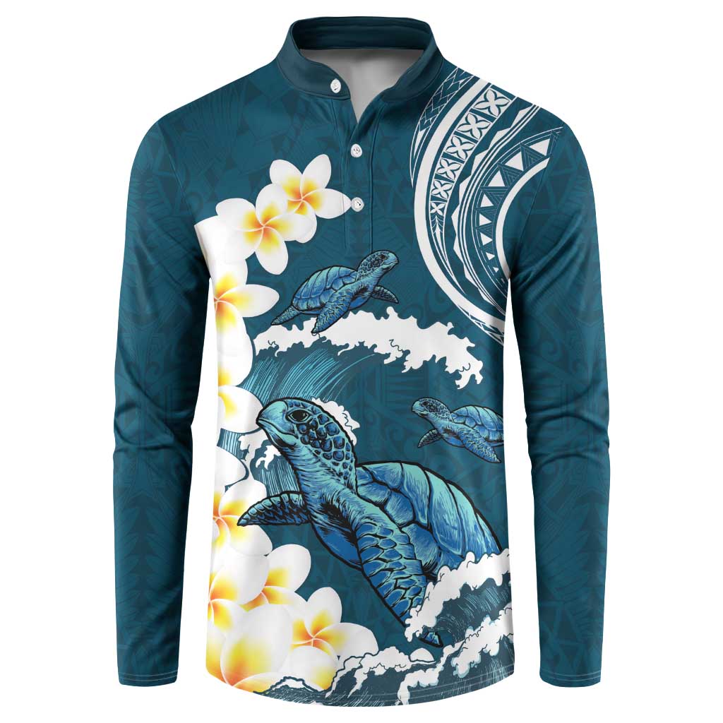 Dark Teal Polynesia Button Sweatshirt Polynesian Frangipani With Sea Turtles LT14 Dark Teal - Polynesian Pride