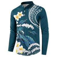 Dark Teal Polynesia Button Sweatshirt Polynesian Frangipani With Sea Turtles LT14 - Polynesian Pride