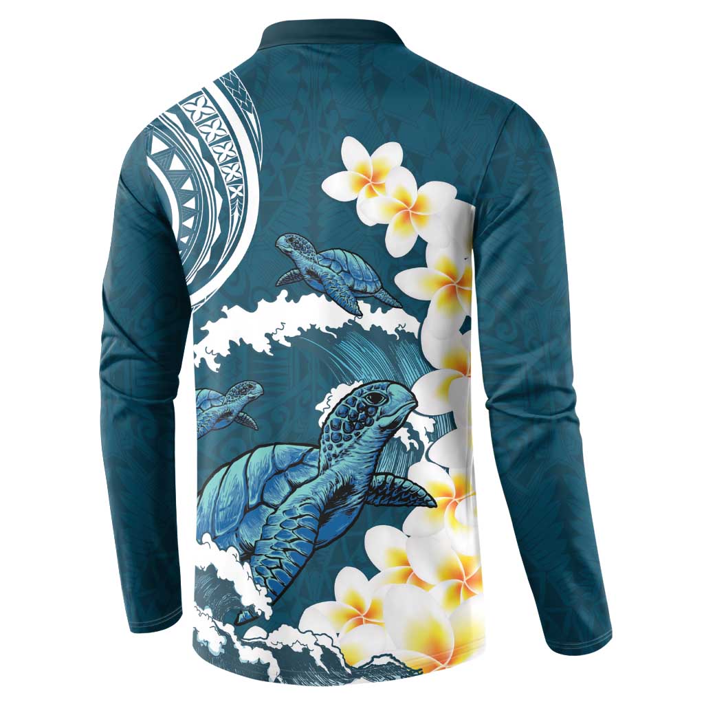 Dark Teal Polynesia Button Sweatshirt Polynesian Frangipani With Sea Turtles LT14 - Polynesian Pride