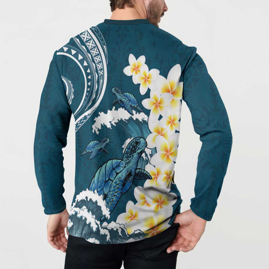 Dark Teal Polynesia Button Sweatshirt Polynesian Frangipani With Sea Turtles LT14 - Polynesian Pride