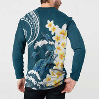 Dark Teal Polynesia Button Sweatshirt Polynesian Frangipani With Sea Turtles LT14 - Polynesian Pride