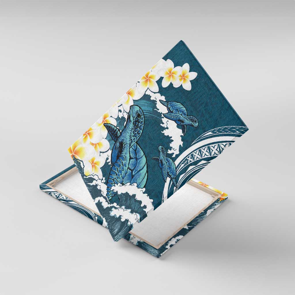Dark Teal Polynesia Canvas Wall Art Polynesian Frangipani With Sea Turtles LT14 With Frame Dark Teal - Polynesian Pride