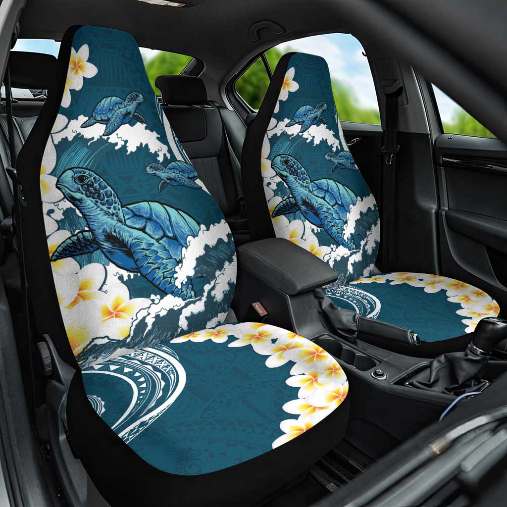 Dark Teal Polynesia Car Seat Cover Polynesian Frangipani With Sea Turtles