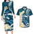 Dark Teal Polynesia Couples Matching Long Sleeve Bodycon Dress and Hawaiian Shirt Polynesian Frangipani With Sea Turtles