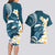 Dark Teal Polynesia Couples Matching Long Sleeve Bodycon Dress and Hawaiian Shirt Polynesian Frangipani With Sea Turtles