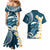 Dark Teal Polynesia Couples Matching Mermaid Dress and Hawaiian Shirt Polynesian Frangipani With Sea Turtles