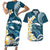 Dark Teal Polynesia Couples Matching Short Sleeve Bodycon Dress and Hawaiian Shirt Polynesian Frangipani With Sea Turtles