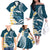 Dark Teal Polynesia Family Matching Off The Shoulder Long Sleeve Dress and Hawaiian Shirt Polynesian Frangipani With Sea Turtles