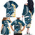 Dark Teal Polynesia Family Matching Off The Shoulder Long Sleeve Dress and Hawaiian Shirt Polynesian Frangipani With Sea Turtles