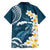 Dark Teal Polynesia Family Matching Off Shoulder Short Dress and Hawaiian Shirt Polynesian Frangipani With Sea Turtles