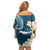 Dark Teal Polynesia Family Matching Off Shoulder Short Dress and Hawaiian Shirt Polynesian Frangipani With Sea Turtles