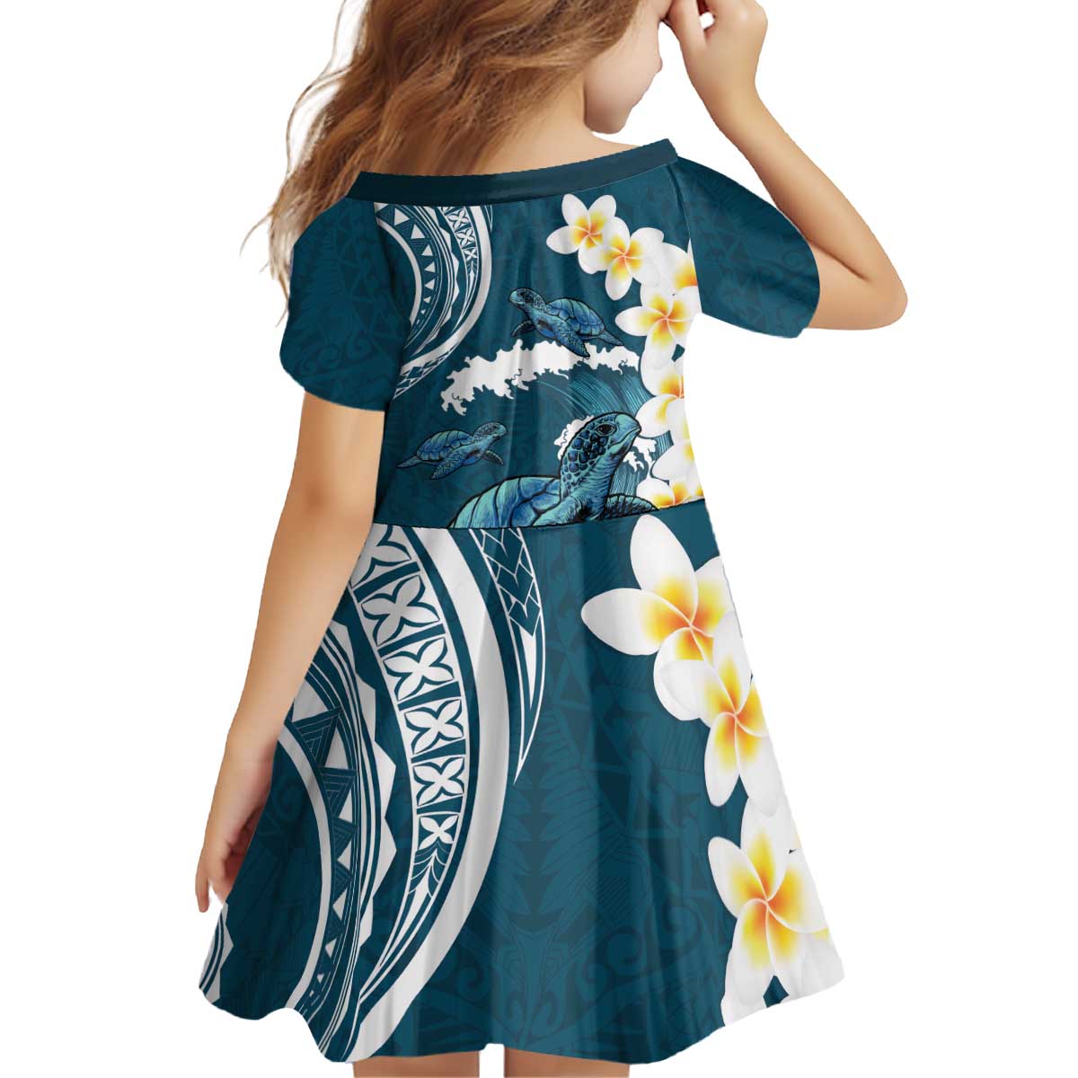 Dark Teal Polynesia Family Matching Puletasi and Hawaiian Shirt Polynesian Frangipani With Sea Turtles LT14 - Polynesian Pride