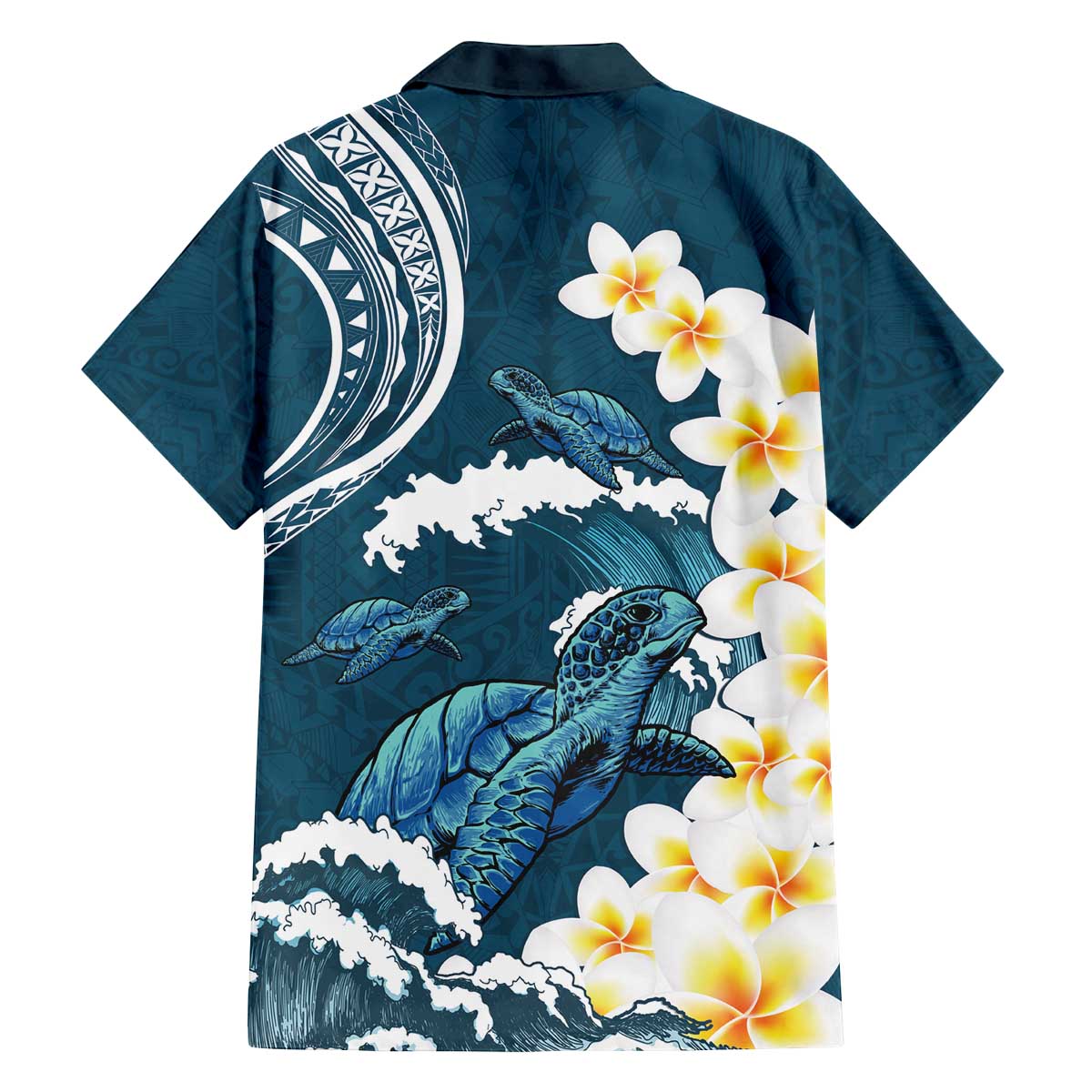 Dark Teal Polynesia Family Matching Puletasi and Hawaiian Shirt Polynesian Frangipani With Sea Turtles LT14 - Polynesian Pride
