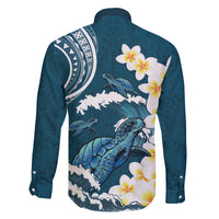 Dark Teal Polynesia Family Matching Puletasi and Hawaiian Shirt Polynesian Frangipani With Sea Turtles LT14 - Polynesian Pride
