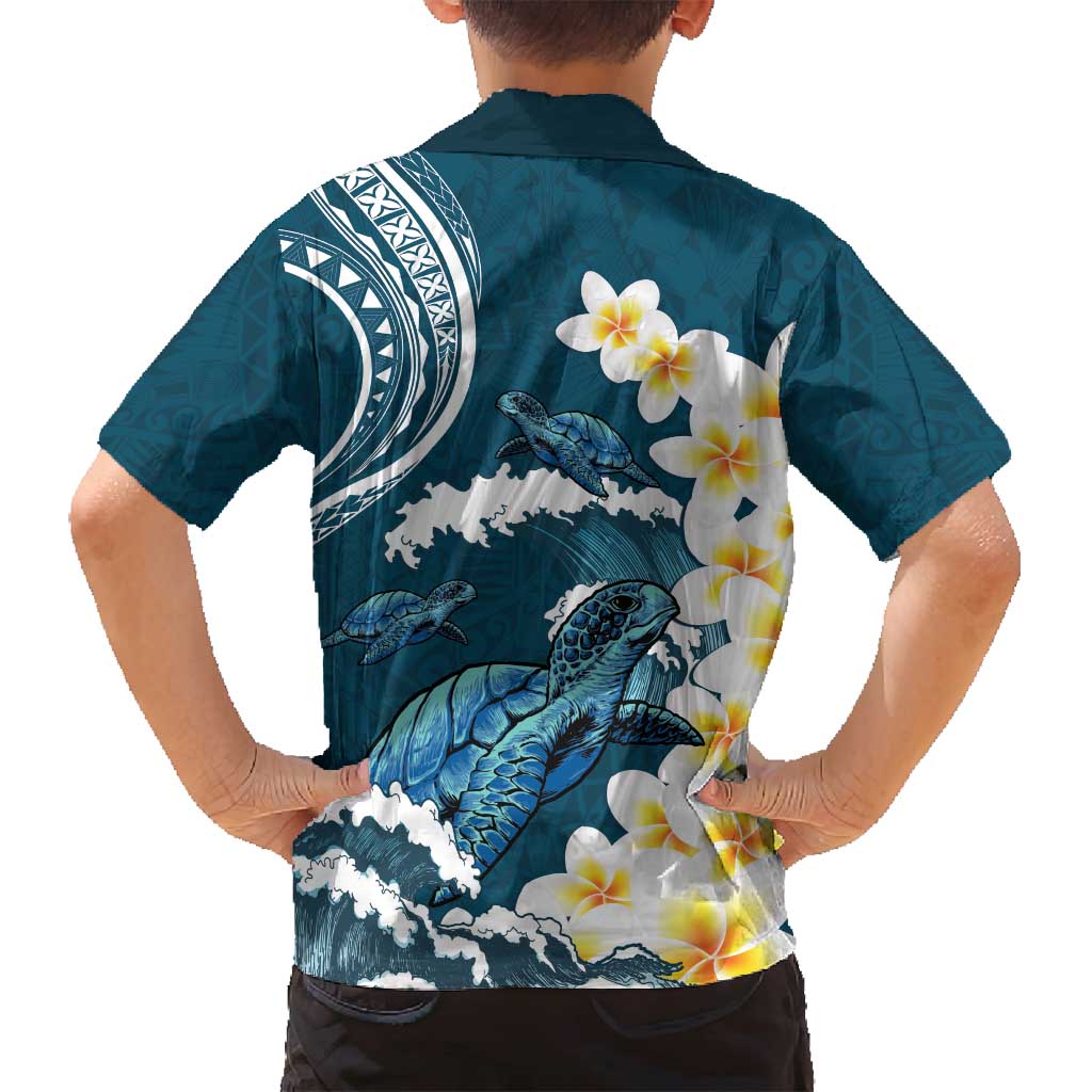Dark Teal Polynesia Family Matching Tank Maxi Dress and Hawaiian Shirt Polynesian Frangipani With Sea Turtles