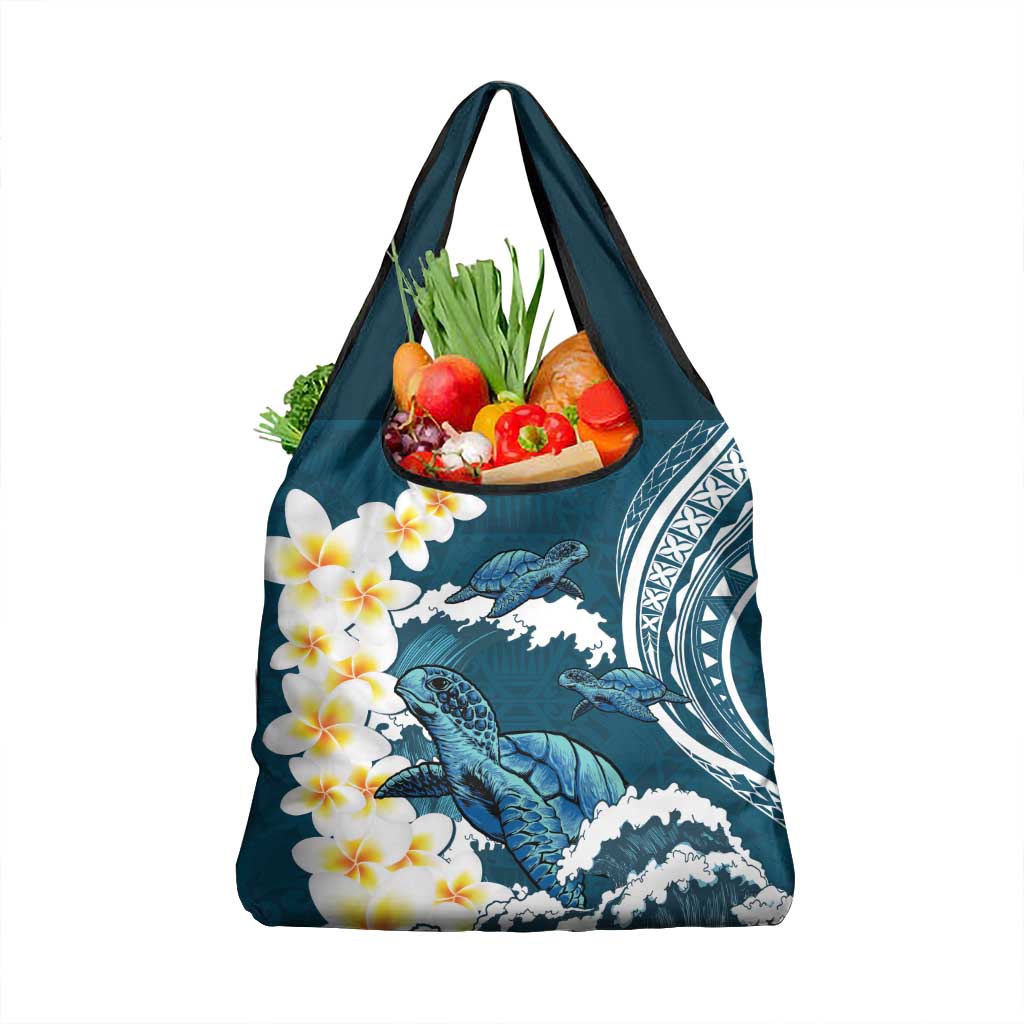 Dark Teal Polynesia Grocery Bag Polynesian Frangipani With Sea Turtles LT14 1-pack One Size Dark Teal - Polynesian Pride