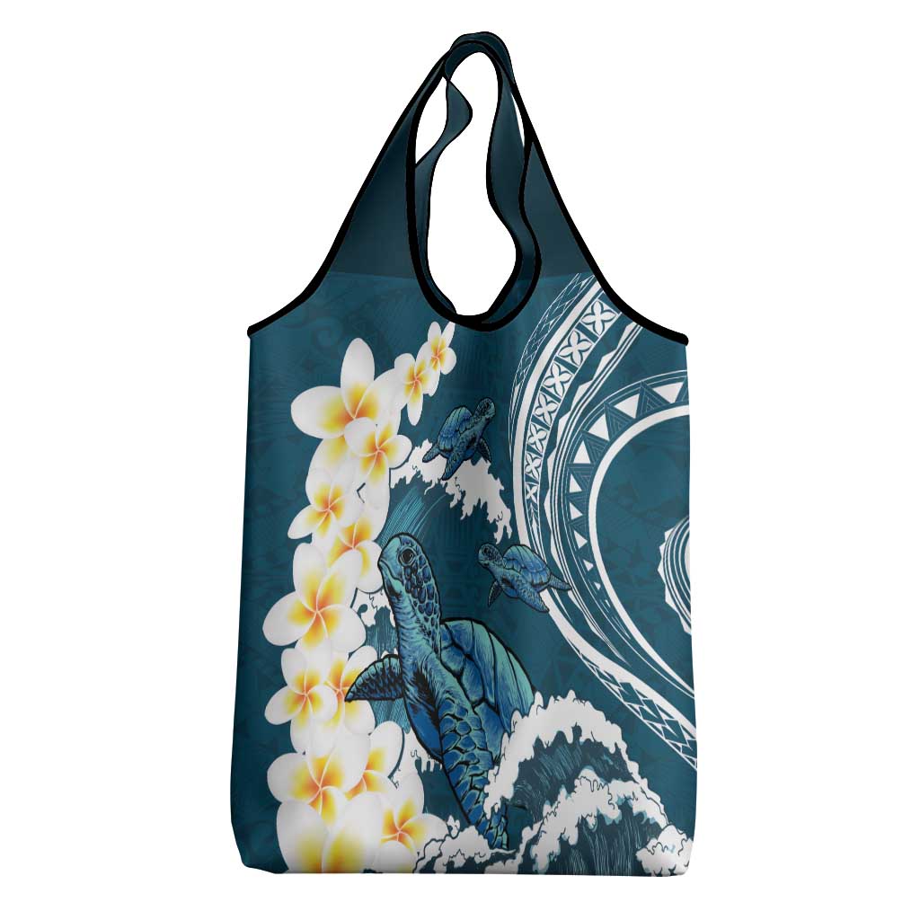 Dark Teal Polynesia Grocery Bag Polynesian Frangipani With Sea Turtles LT14 - Polynesian Pride