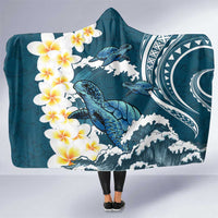 Dark Teal Polynesia Hooded Blanket Polynesian Frangipani With Sea Turtles LT14 One Size Dark Teal - Polynesian Pride