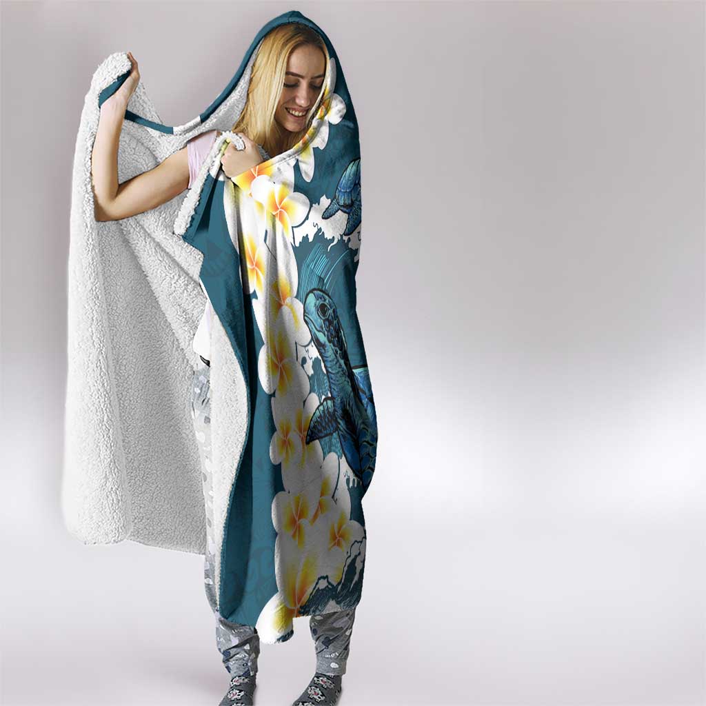 Dark Teal Polynesia Hooded Blanket Polynesian Frangipani With Sea Turtles LT14 - Polynesian Pride