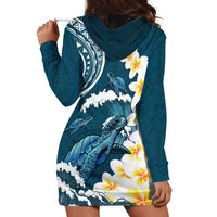 Dark Teal Polynesia Hoodie Dress Polynesian Frangipani With Sea Turtles LT14 - Polynesian Pride