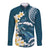 Dark Teal Polynesia Long Sleeve Button Shirt Polynesian Frangipani With Sea Turtles