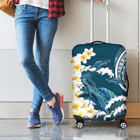 Dark Teal Polynesia Luggage Cover Polynesian Frangipani With Sea Turtles LT14 - Polynesian Pride