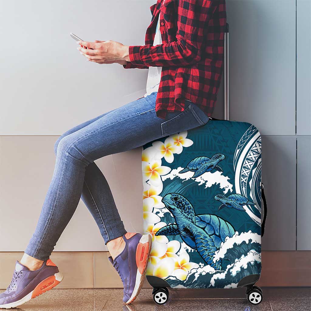 Dark Teal Polynesia Luggage Cover Polynesian Frangipani With Sea Turtles LT14 - Polynesian Pride