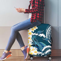 Dark Teal Polynesia Luggage Cover Polynesian Frangipani With Sea Turtles LT14 - Polynesian Pride
