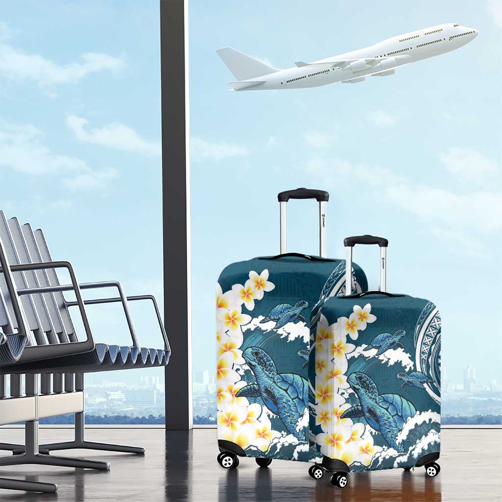Dark Teal Polynesia Luggage Cover Polynesian Frangipani With Sea Turtles LT14 - Polynesian Pride