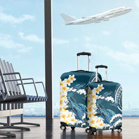 Dark Teal Polynesia Luggage Cover Polynesian Frangipani With Sea Turtles LT14 - Polynesian Pride