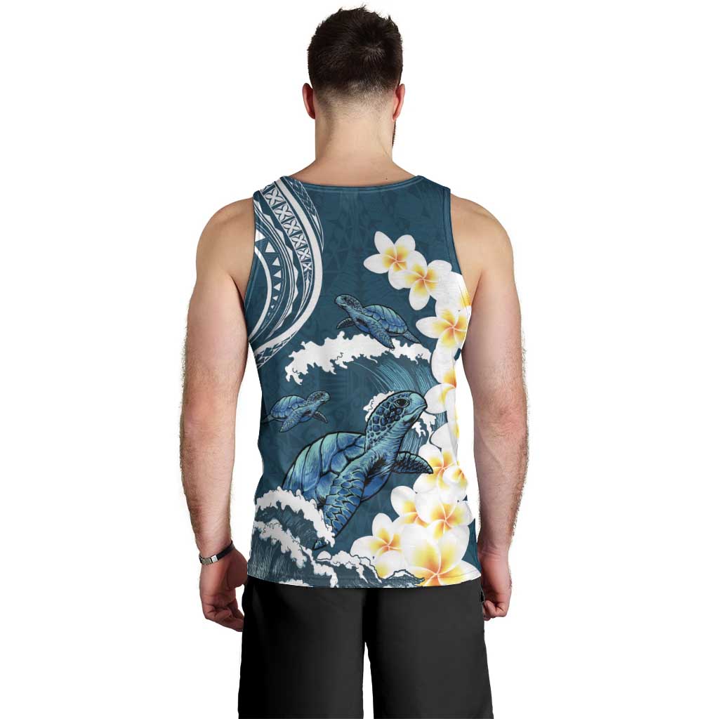 Dark Teal Polynesia Men Tank Top Polynesian Frangipani With Sea Turtles LT14 - Polynesian Pride
