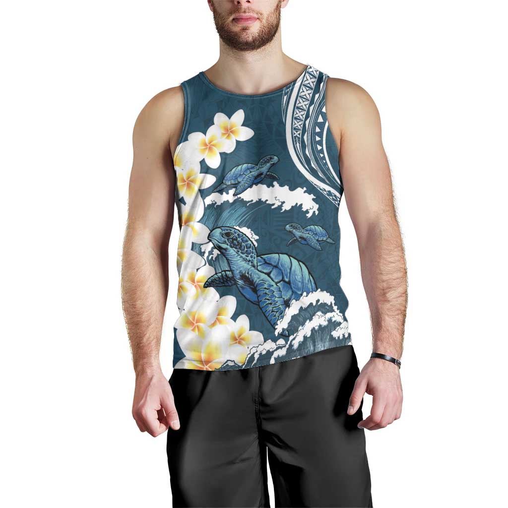 Dark Teal Polynesia Men Tank Top Polynesian Frangipani With Sea Turtles LT14 - Polynesian Pride