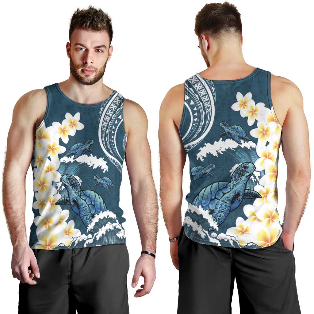 Dark Teal Polynesia Men Tank Top Polynesian Frangipani With Sea Turtles LT14 - Polynesian Pride
