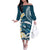 Dark Teal Polynesia Off The Shoulder Long Sleeve Dress Polynesian Frangipani With Sea Turtles