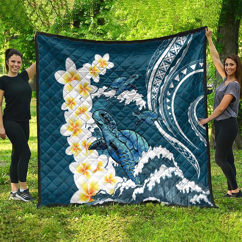 Dark Teal Polynesia Quilt Polynesian Frangipani With Sea Turtles