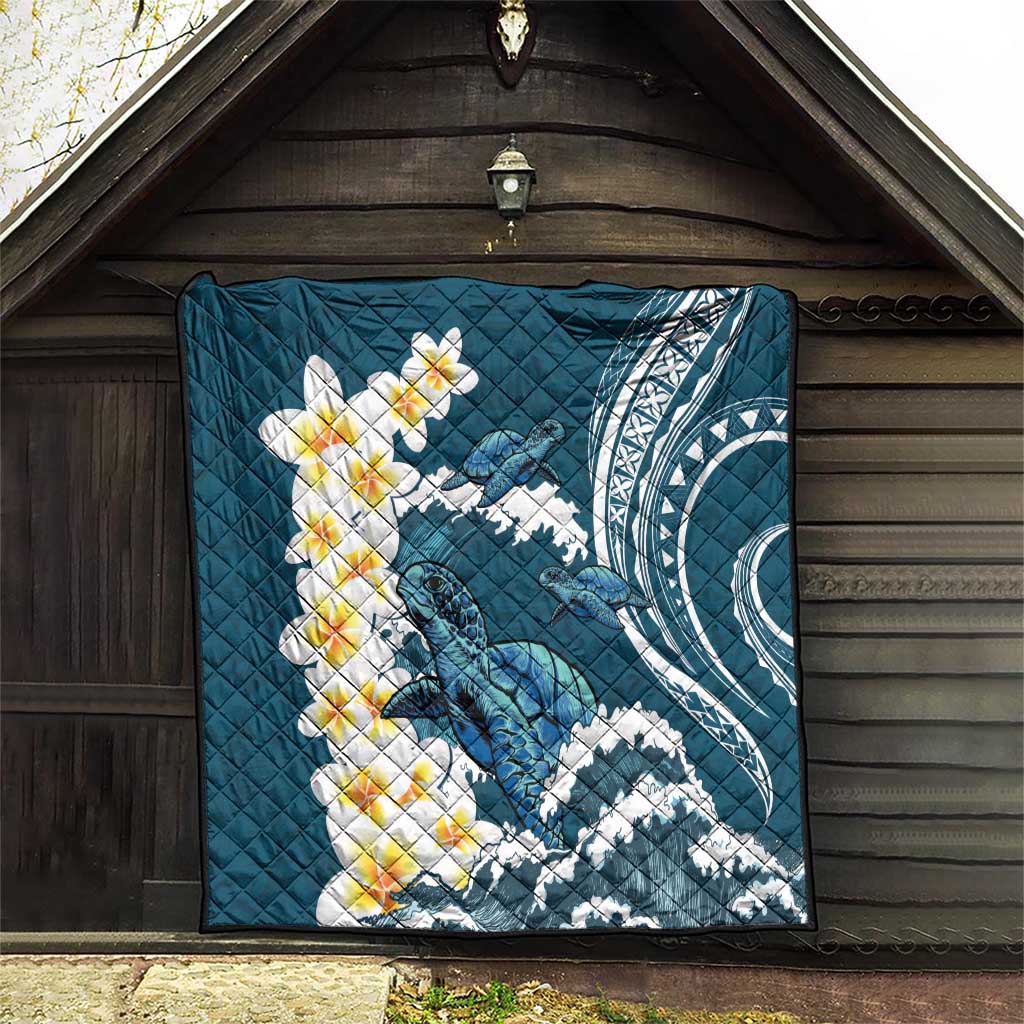 Dark Teal Polynesia Quilt Polynesian Frangipani With Sea Turtles