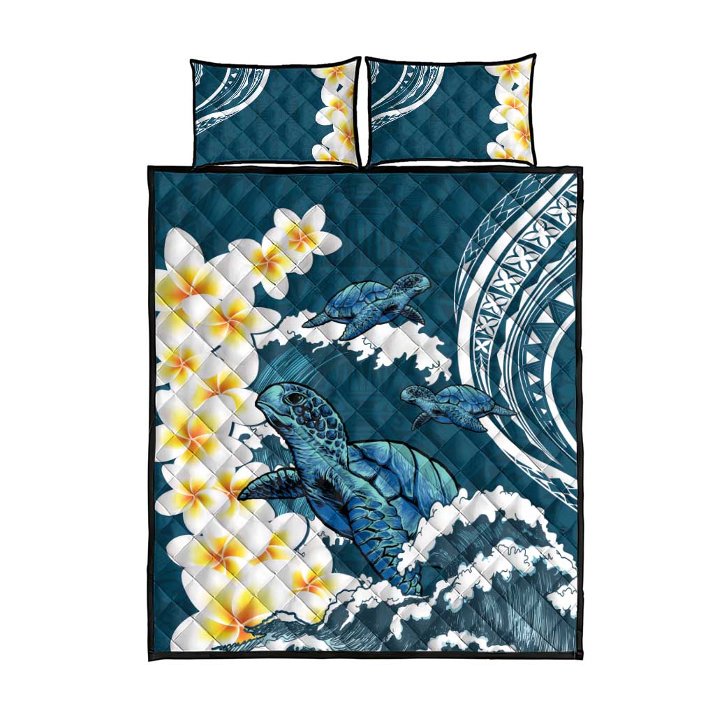 Dark Teal Polynesia Quilt Bed Set Polynesian Frangipani With Sea Turtles LT14 - Polynesian Pride