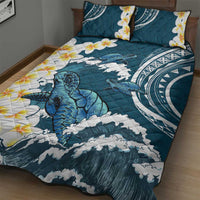 Dark Teal Polynesia Quilt Bed Set Polynesian Frangipani With Sea Turtles LT14 - Polynesian Pride
