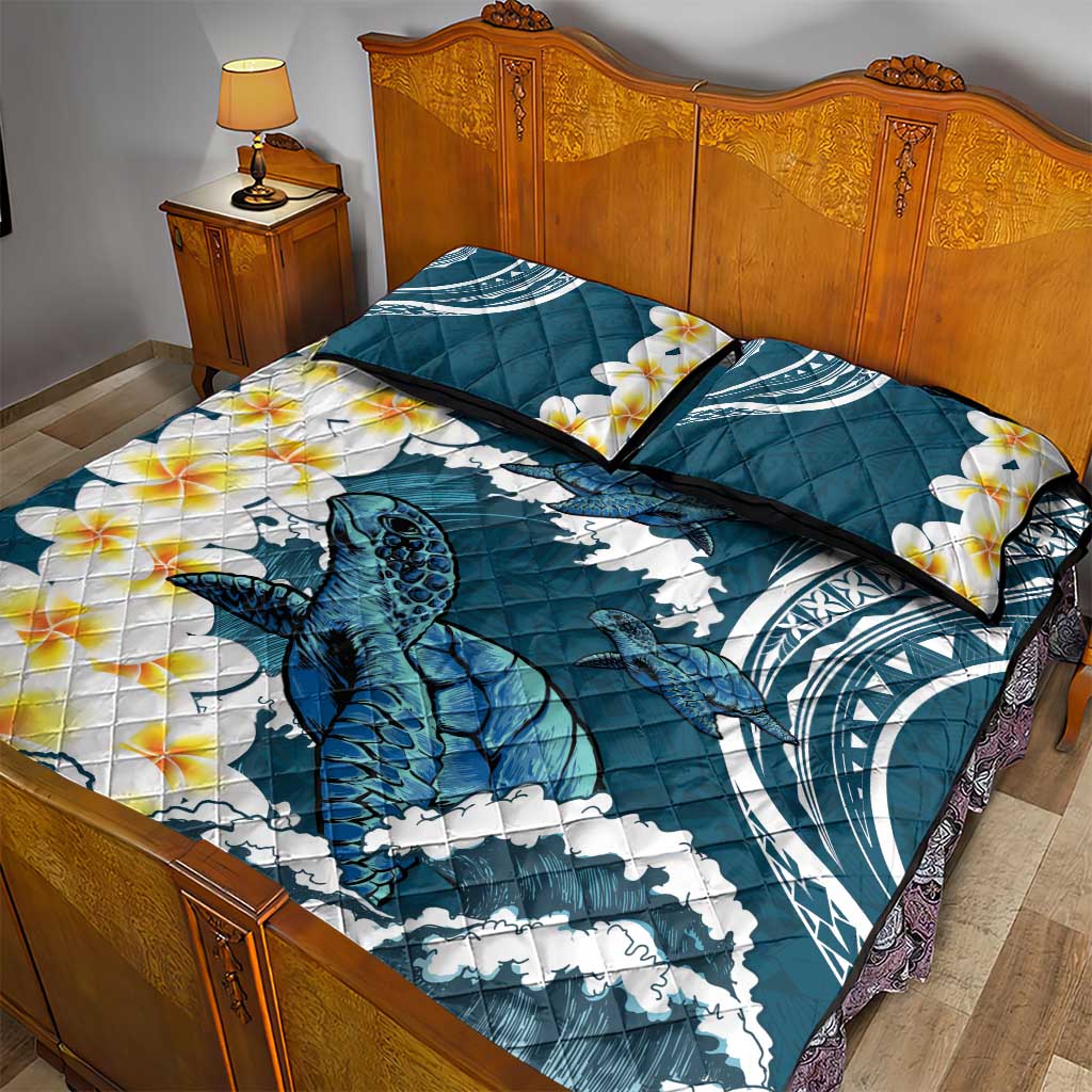 Dark Teal Polynesia Quilt Bed Set Polynesian Frangipani With Sea Turtles LT14 - Polynesian Pride
