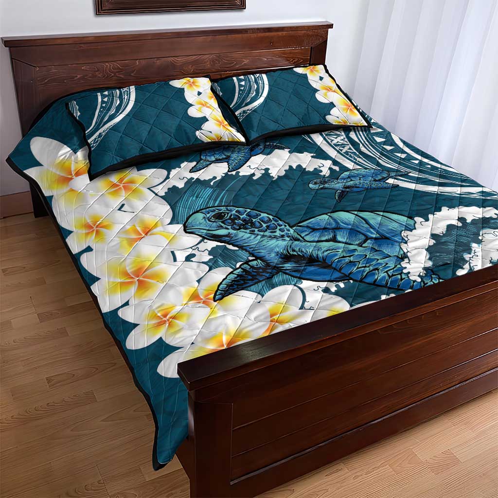 Dark Teal Polynesia Quilt Bed Set Polynesian Frangipani With Sea Turtles LT14 - Polynesian Pride