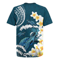 Dark Teal Polynesia Rugby Jersey Polynesian Frangipani With Sea Turtles LT14 - Polynesian Pride